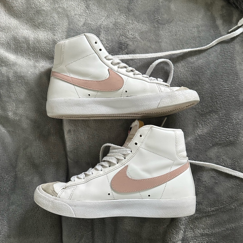 Women's White and Pink Nike Blazers High-Top Sneakers
